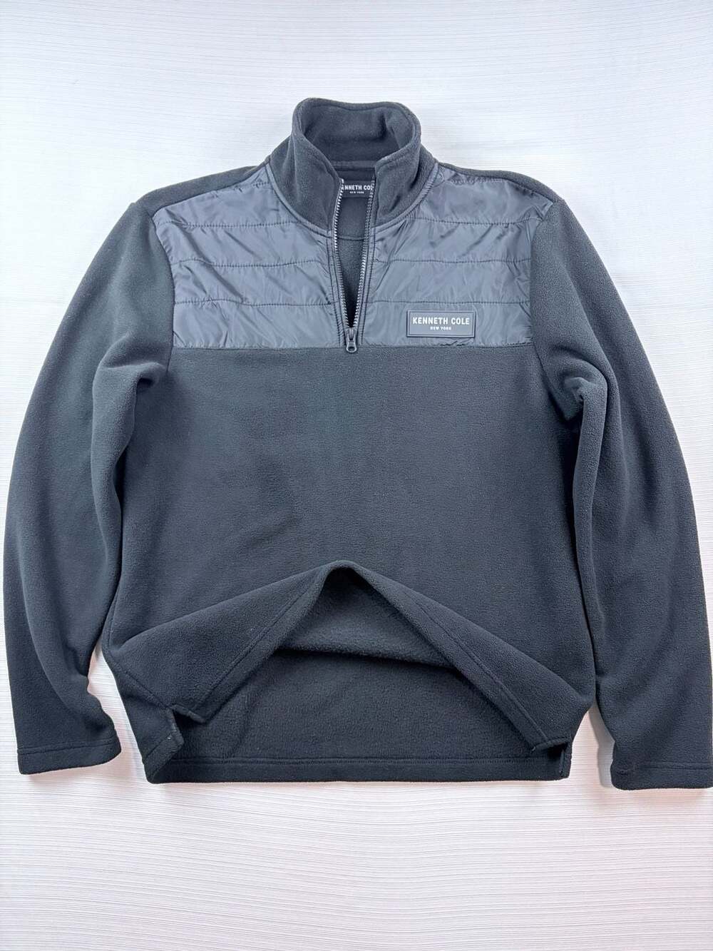 Kenneth Cole New York Mens Black Mock Neck Quarter Zip Quilted Fleece  Jacket